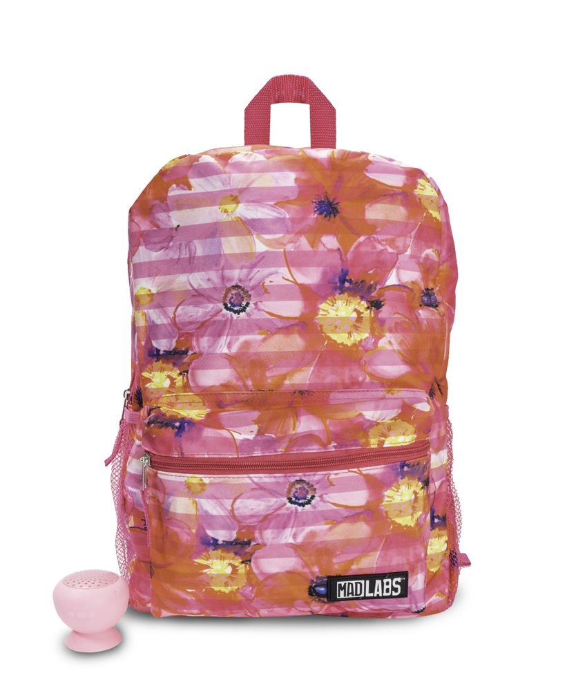 Pink Floral 18” Backpack with Speaker