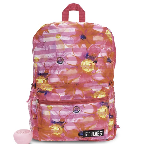 Pink Floral 18” Backpack with Speaker