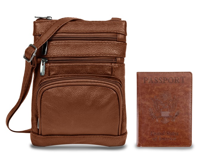 Leather Crossbody Bag with CDC Passport Holder- 5 Colors