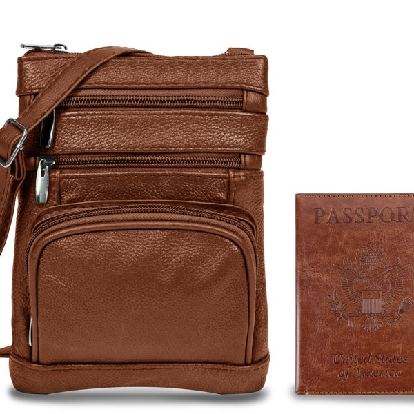 Leather Crossbody Bag with CDC Passport Holder- 5 Colors