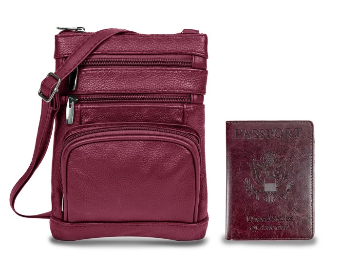 Leather Crossbody Bag with CDC Passport Holder- 5 Colors