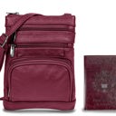 Burgundy Leather Crossbody Bag with CDC Passport Holder- 5 Colors