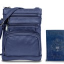 Navy Leather Crossbody Bag with CDC Passport Holder- 5 Colors