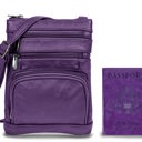 Purple Leather Crossbody Bag with CDC Passport Holder- 5 Colors