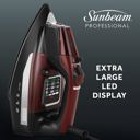  Sunbeam Professional Steam Iron, 1700 Watt, Large Nonstick Ceramic Soleplate, Horizontal or Vertical Shot of Steam, Self Cleaning, Large LED Screen and Bright LED Lights, 8' Swivel Cord, Black/Red