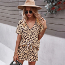  Women's Leopard Print Drawstring Top & Shorts Set