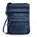 Navy Genuine Leather Multi-zipper Crossbody Bag - 6 Colors