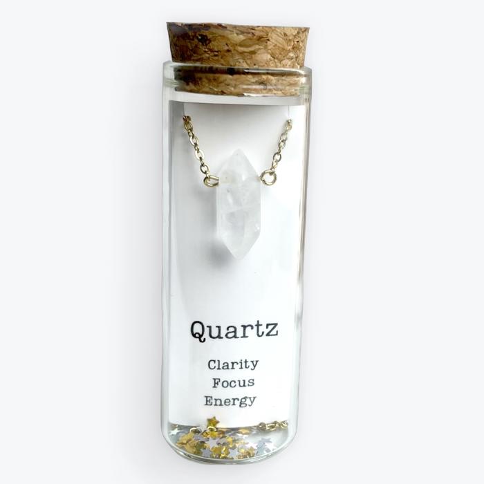 Quartz Gemstone Bullet Charm Gold Necklace 