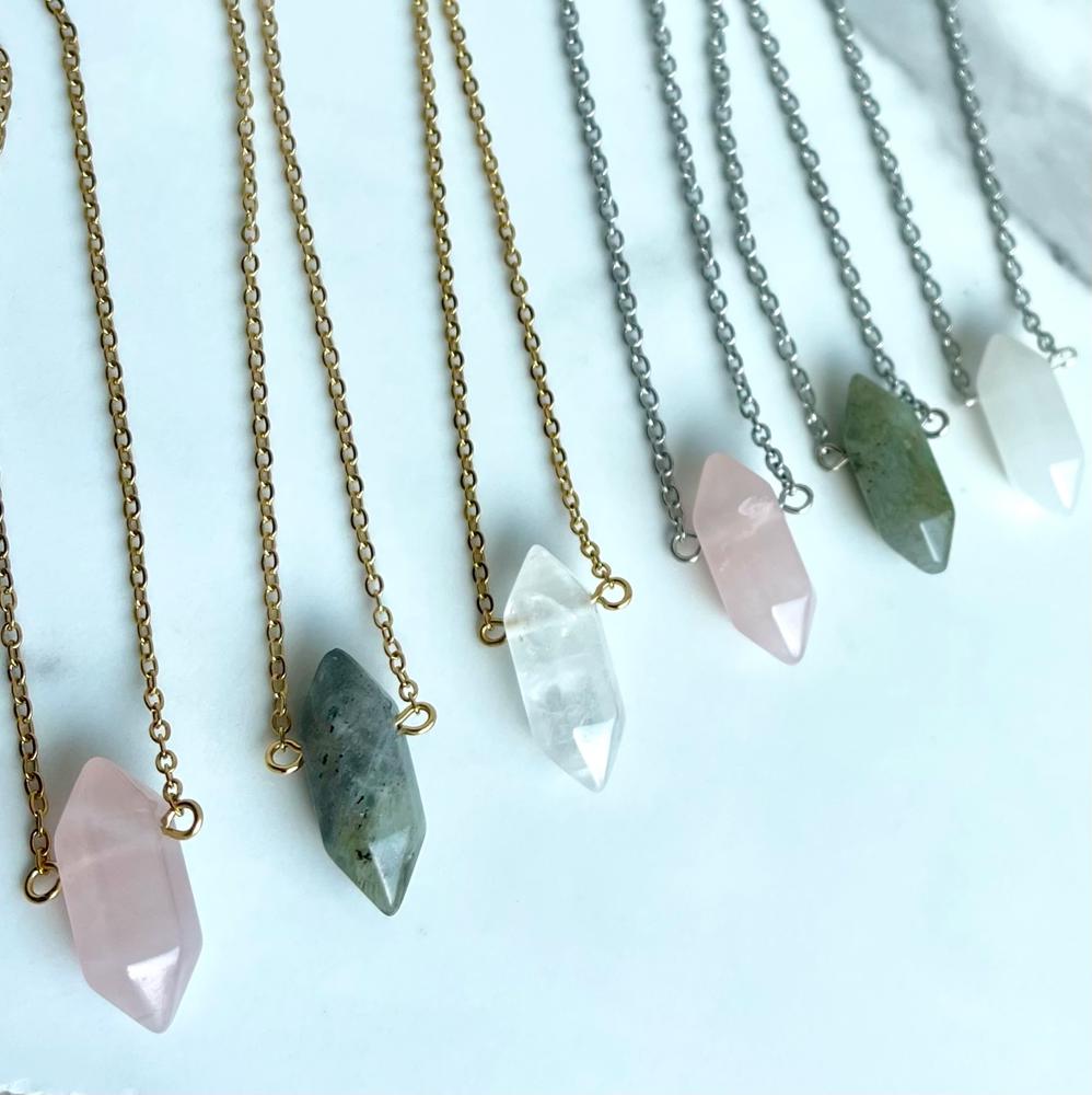 Rose Quartz Gemstone Bullet Point Necklace 