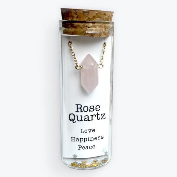 Rose Quartz Gemstone Bullet Point Necklace 