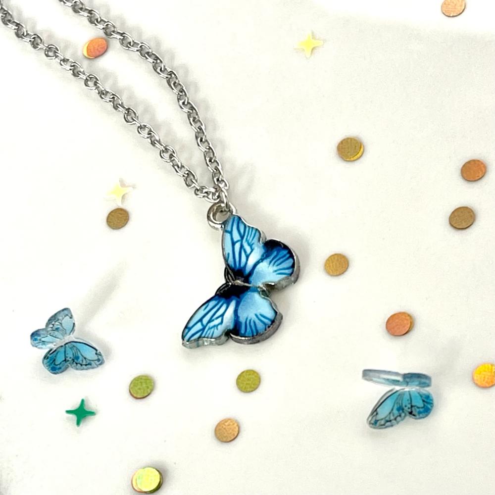 Blue Butterfly In Dolly We Trust Necklace