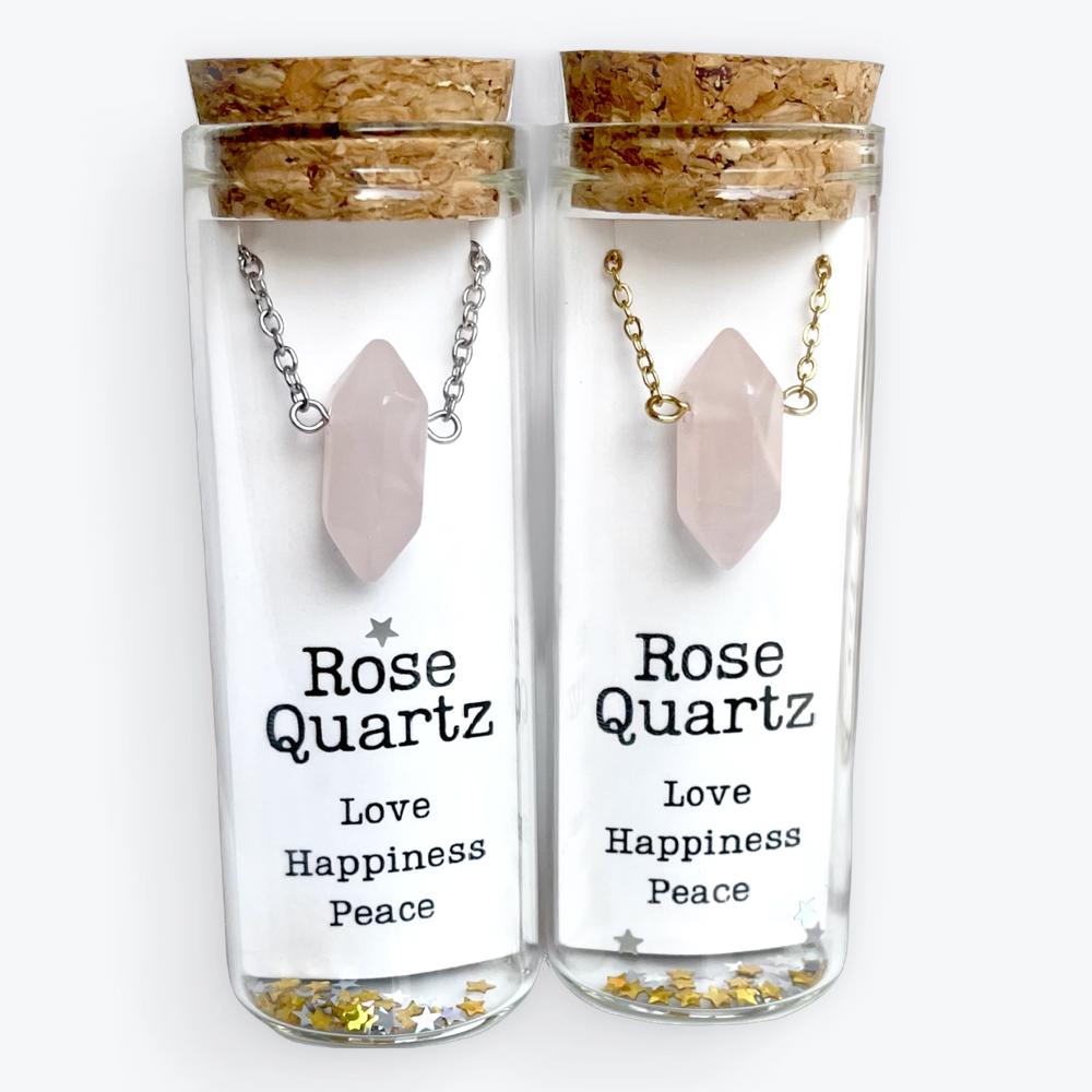 Rose Quartz Gemstone Bullet Point Necklace 