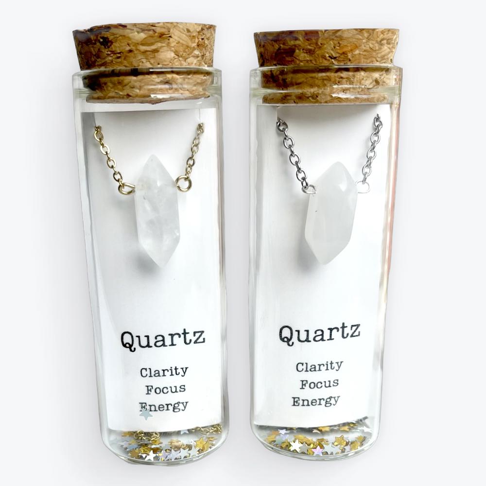 Quartz Gemstone Bullet Charm Gold Necklace 