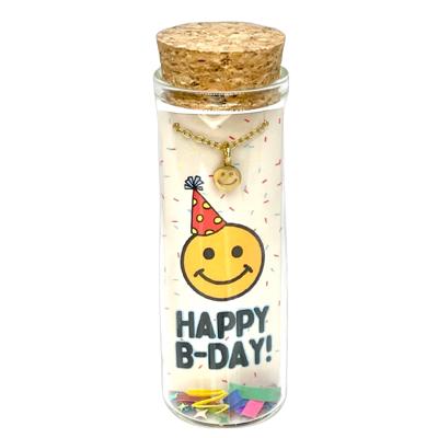 Happy Birthday Smile Face Gold Charm Necklace