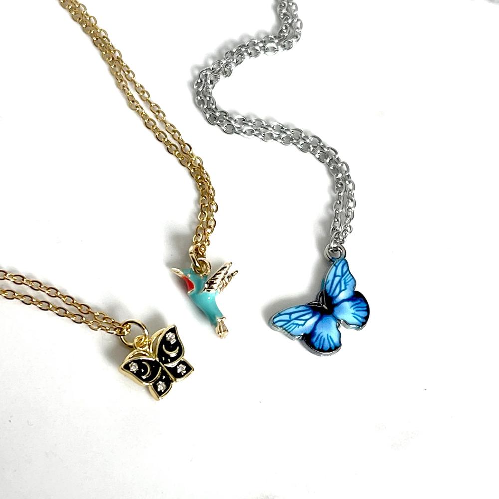 Hummingbird Enamel Charm Gold Necklace