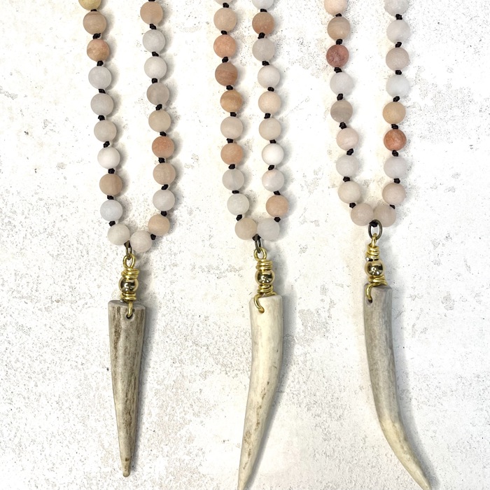 Deer Antler Tine & Gemstone Knotted Handmade Necklace Boho 