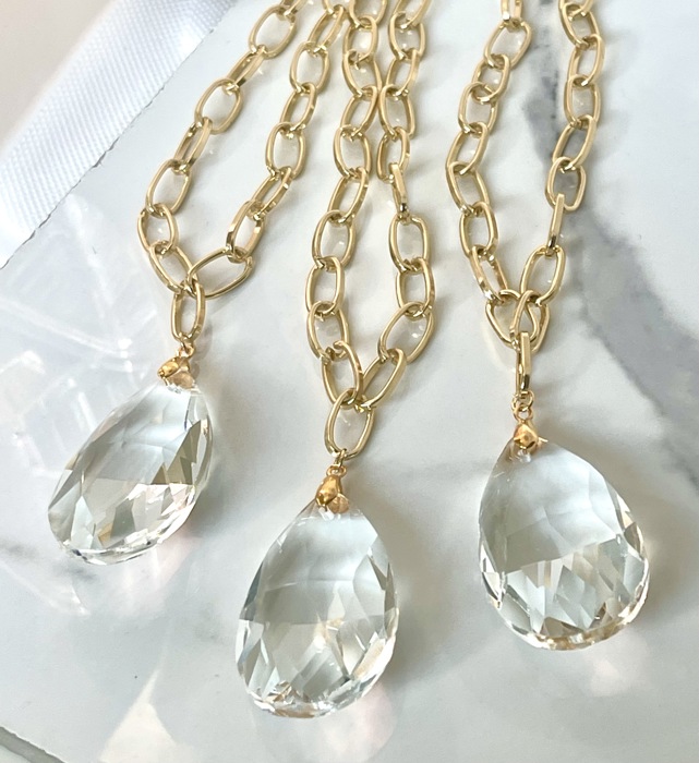 Elegant Necklace with Large Faceted Crystal Drop Pendant