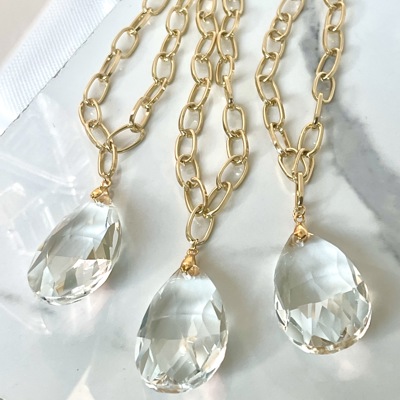 Elegant Necklace with Large Faceted Crystal Drop Pendant