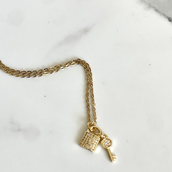 Key and Lock Pave Valentine Gold Necklace