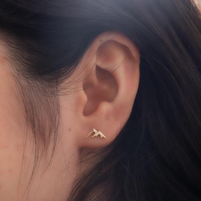 Gold Mountain Stud Earrings, Non-Tarnish Adventure Jewelry