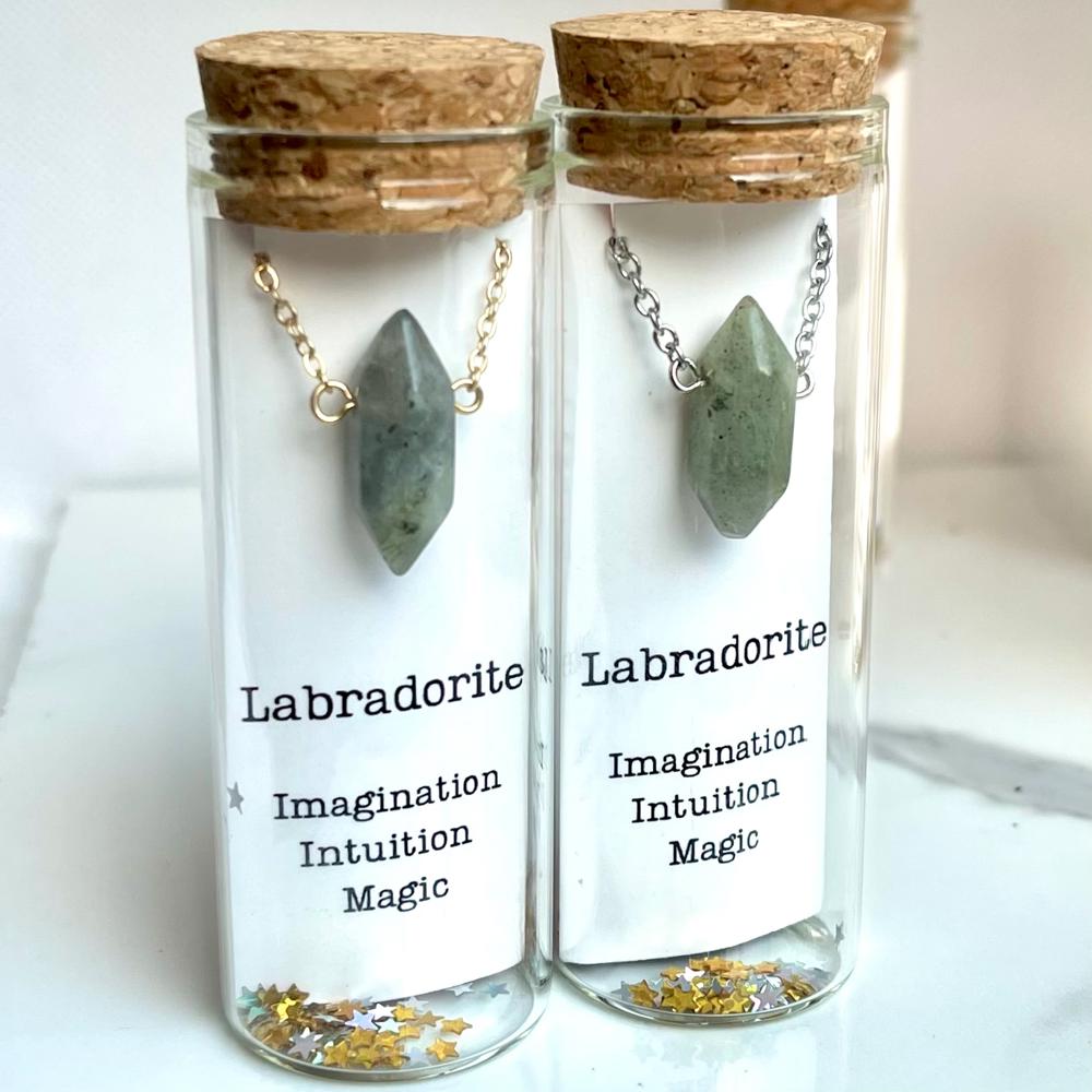 Labradorite Gemstone Bullet Point Necklace 