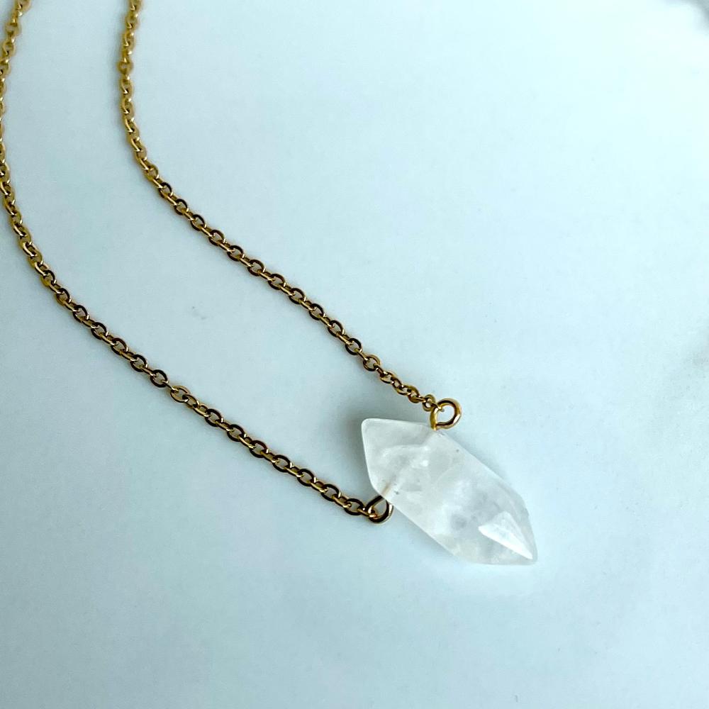 Quartz Gemstone Bullet Charm Gold Necklace 