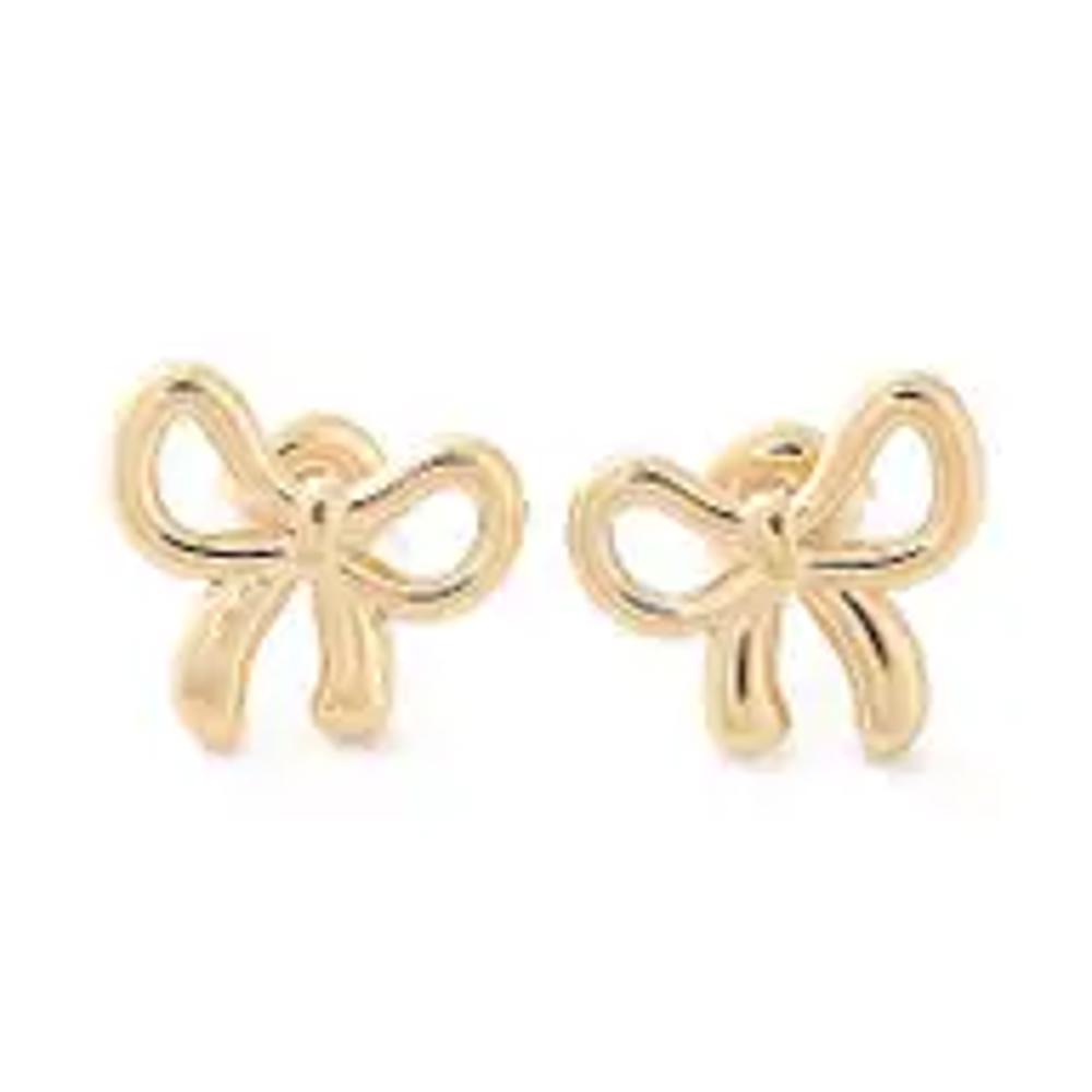 Gold Bow Ribbon Stud Earrings