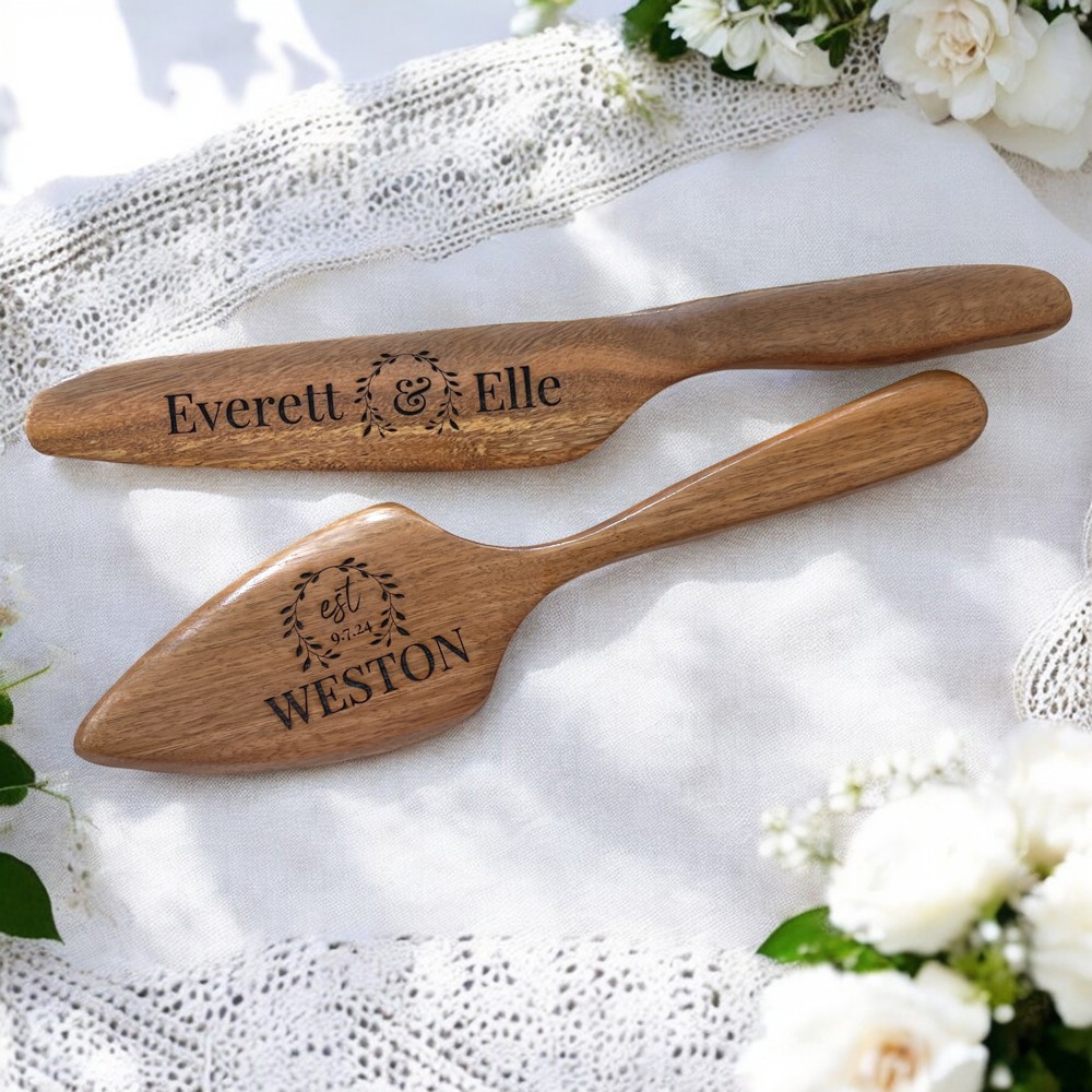 Personalized Wedding Cake Wooden Knife & Server Set