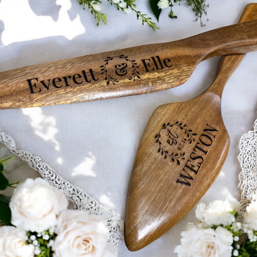 Personalized Wedding Cake Wooden Knife & Server Set