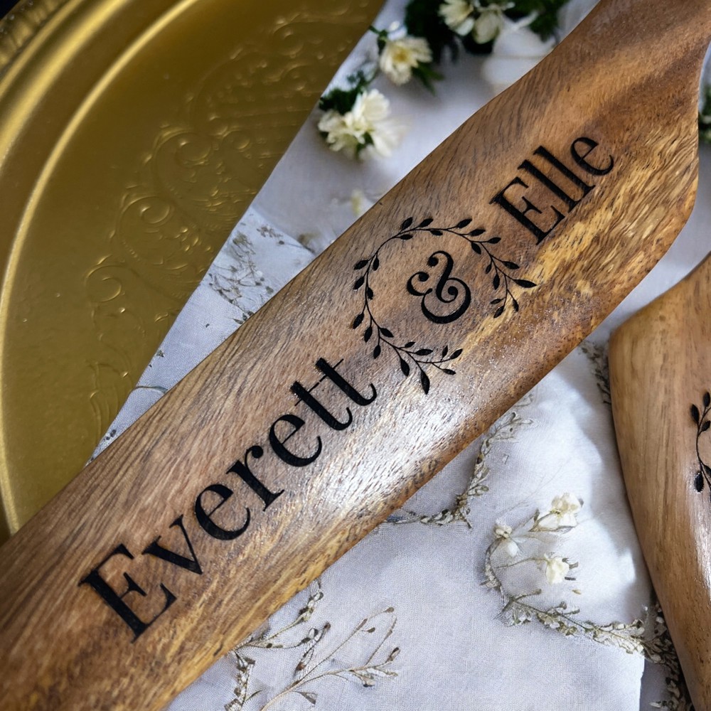 Personalized Wedding Cake Wooden Knife & Server Set