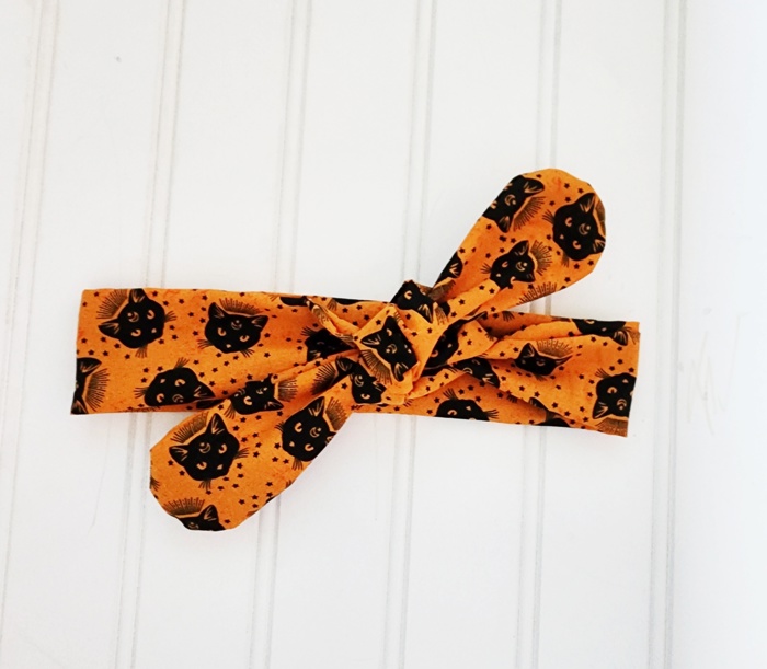 Donna Knotted Headband - Black Cats on Orange