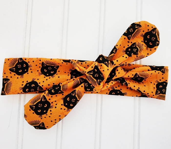 Donna Knotted Headband - Black Cats on Orange
