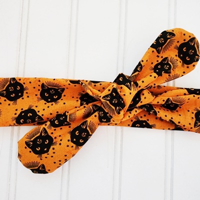 Donna Knotted Headband - Black Cats on Orange