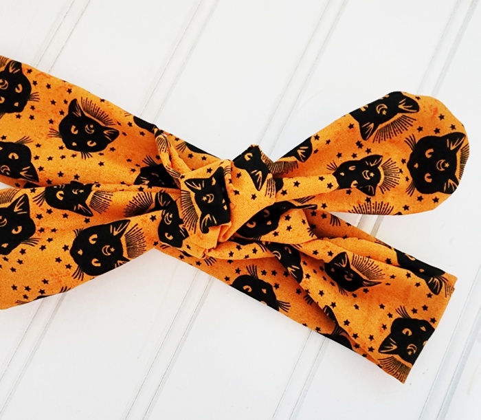 Donna Knotted Headband - Black Cats on Orange