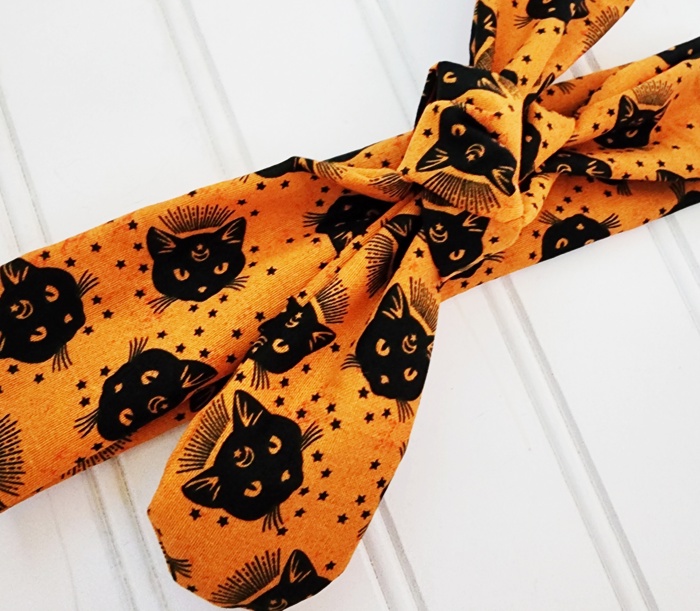 Donna Knotted Headband - Black Cats on Orange