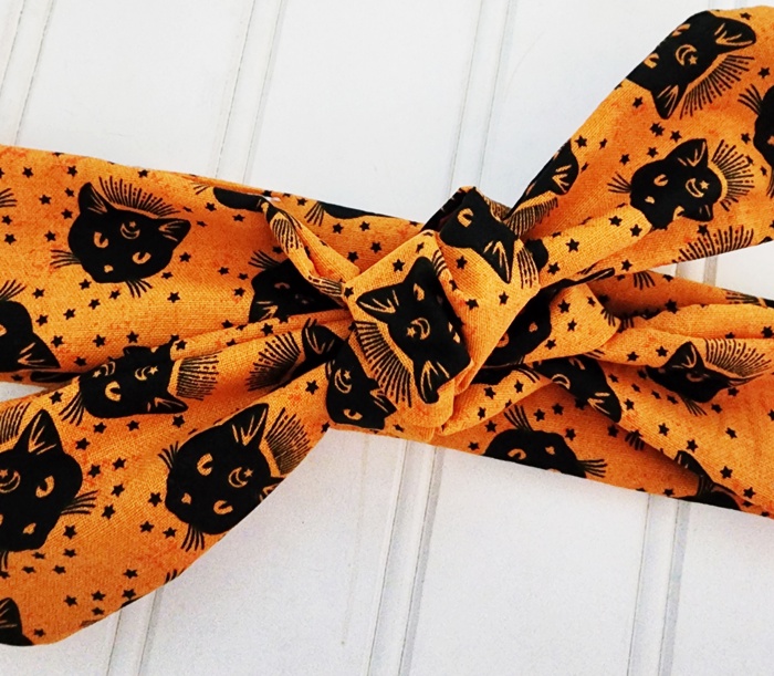 Donna Knotted Headband - Black Cats on Orange
