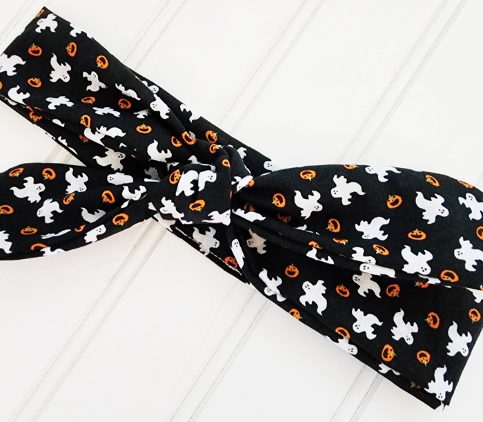 Knotted Headband - Ghosts and Pumpkins on Black
