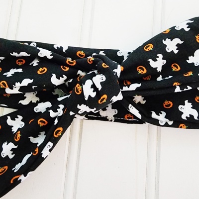 Donna Knotted Headband - Ghosts and Pumpkins on Black