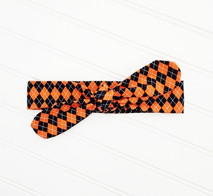 Donna Knotted Headband - Orange and Black Argyle
