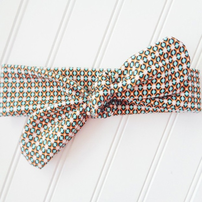Donna Knotted Headband - Aqua and Orange Mod Print