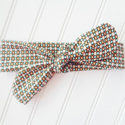 Donna Knotted Headband - Aqua and Orange Mod Print