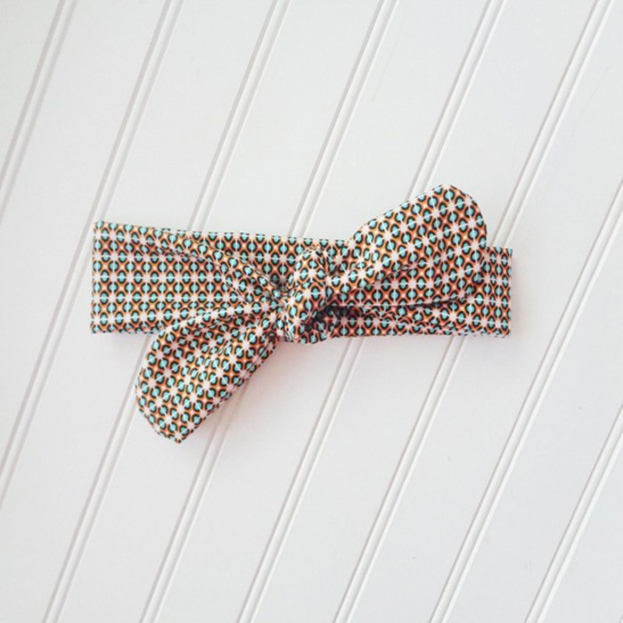 Donna Knotted Headband - Aqua and Orange Mod Print