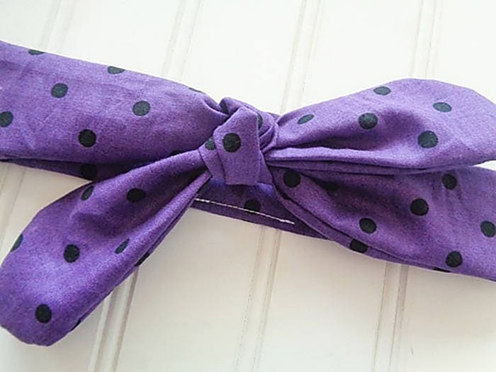 Knotted Headband - Black Dots on Purple