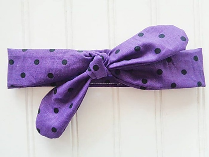 Knotted Headband - Black Dots on Purple