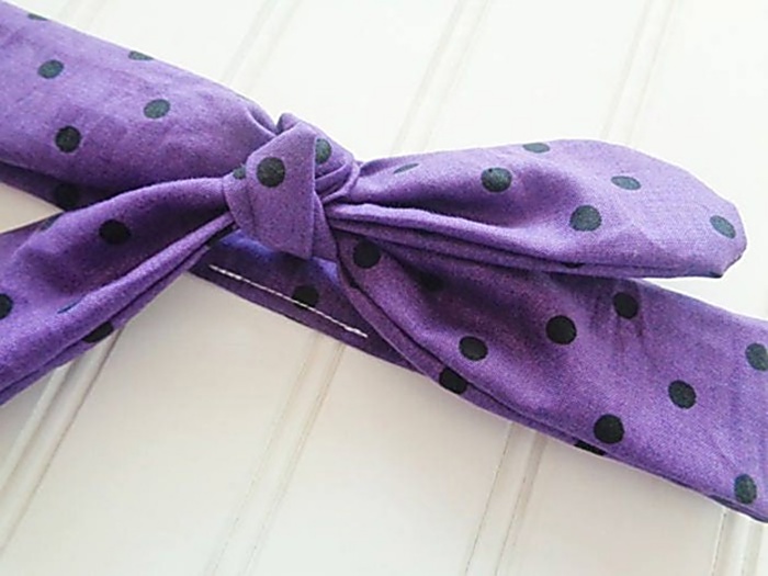 Knotted Headband - Black Dots on Purple
