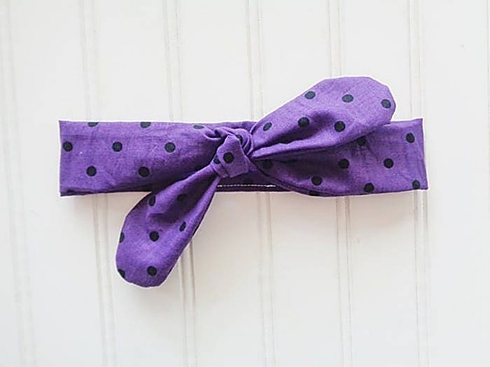 Knotted Headband - Black Dots on Purple