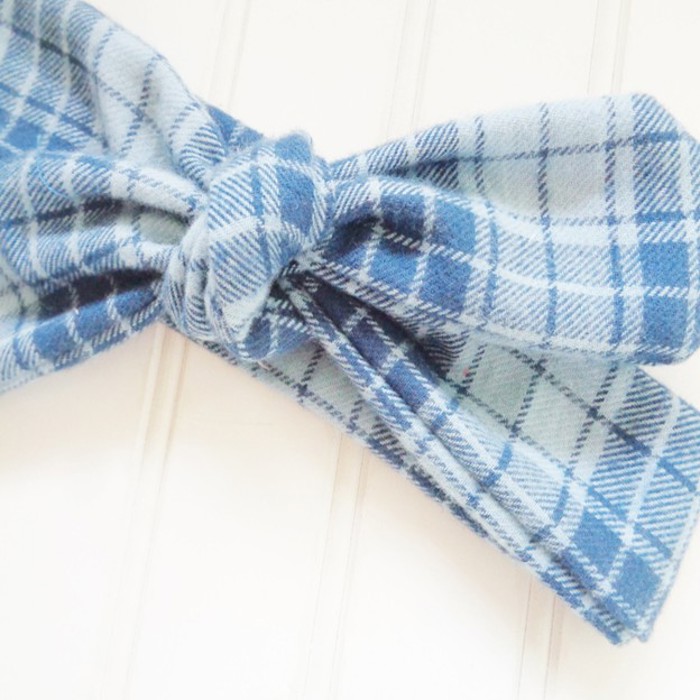 Donna Flannel Knotted Headband - Blue Plaid