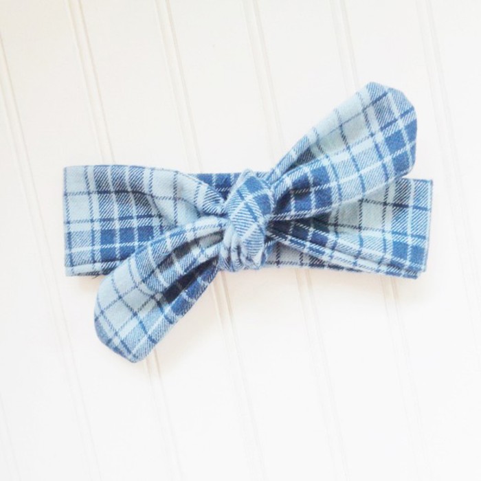 Donna Flannel Knotted Headband - Blue Plaid