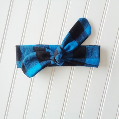 Donna Flannel Knotted Headband - Blue and Black Buffalo Plaid