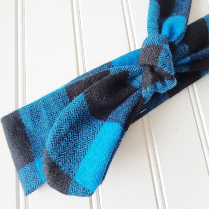 Donna Flannel Knotted Headband - Blue and Black Buffalo Plaid